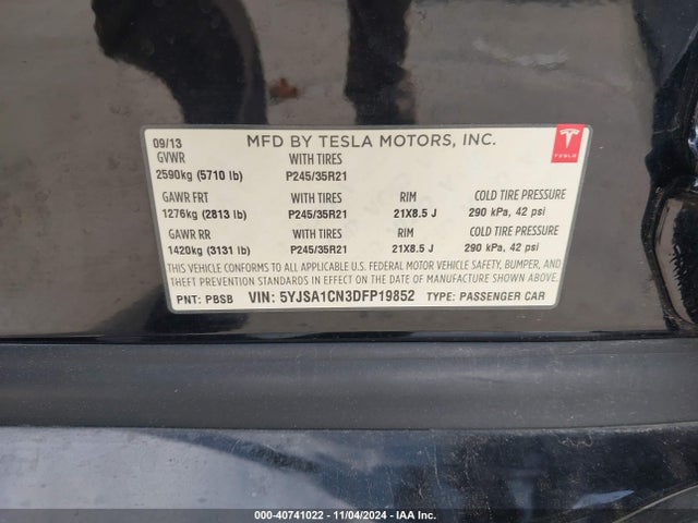 2013 TESLA MODEL S 5YJSA1CN3DFP19852 Photo 8
