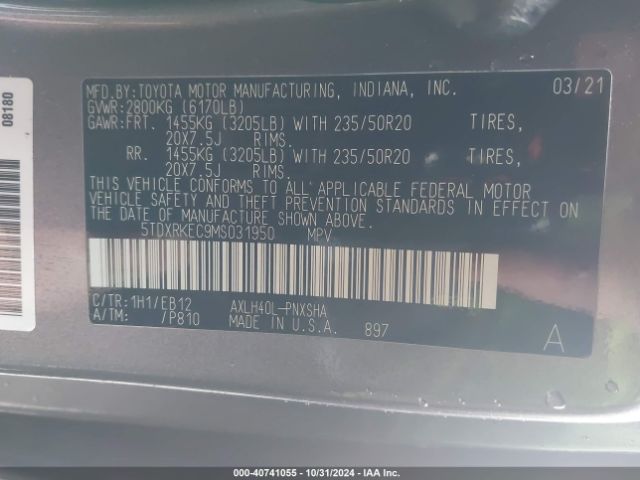 5TDXRKEC9MS031950 Toyota Sienna Xse
