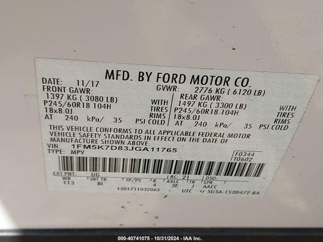 Ford EXPLORER XLT 2018 1FM5K7D83JGA11765 Image 9