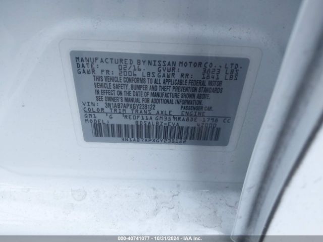 3N1AB7APXGY238122 Nissan SENTRA S