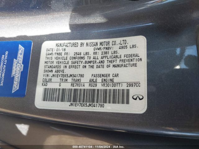JN1EV7EK5JM341790 Infiniti Q60 3.0t Luxe