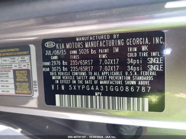 5XYPG4A31GG086787 KIA Sorento 2.4l L