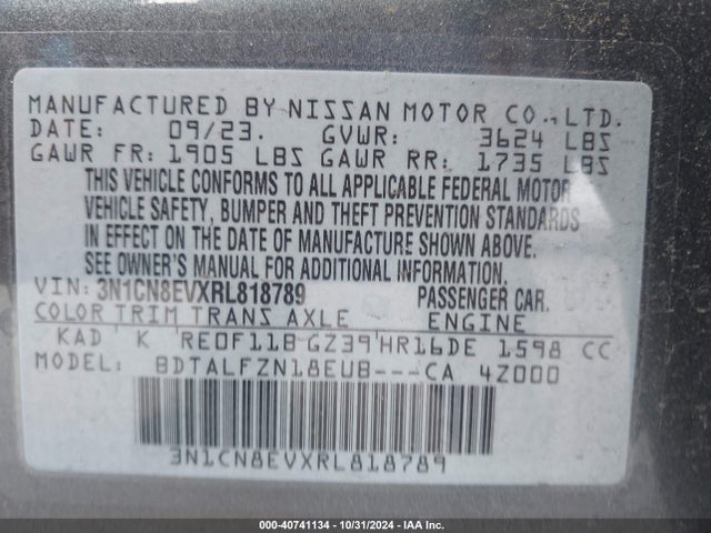 Nissan Versa 1.6 Sv 2024 3N1CN8EVXRL818789 Image 9