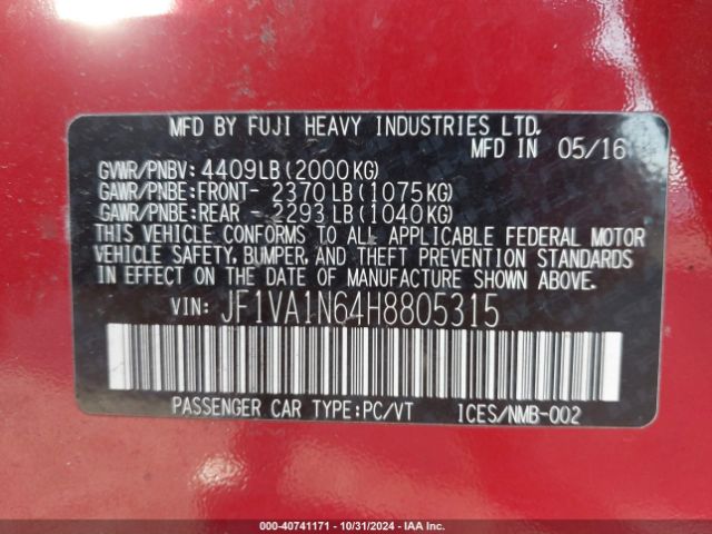 JF1VA1N64H8805315 Subaru Wrx Limited