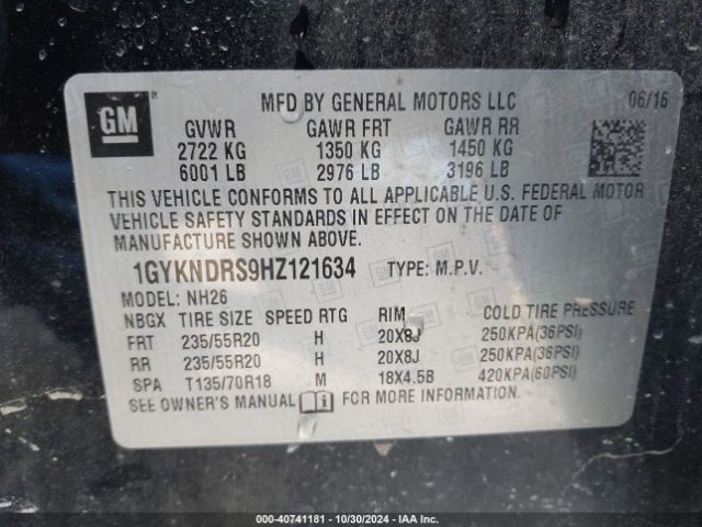 1GYKNDRS9HZ121634 Cadillac XT5 LUXURY