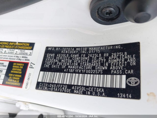 Toyota CAMRY SE 2015 4T1BF1FK1FU022575 Image 9