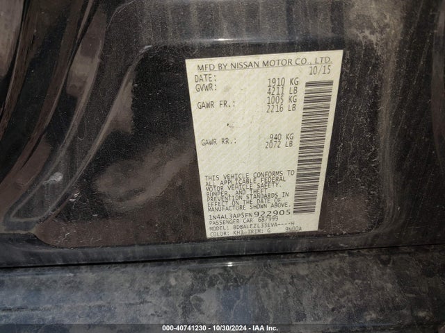 Nissan Altima 2.5 S 2015 1N4AL3AP5FN922905 Image 9