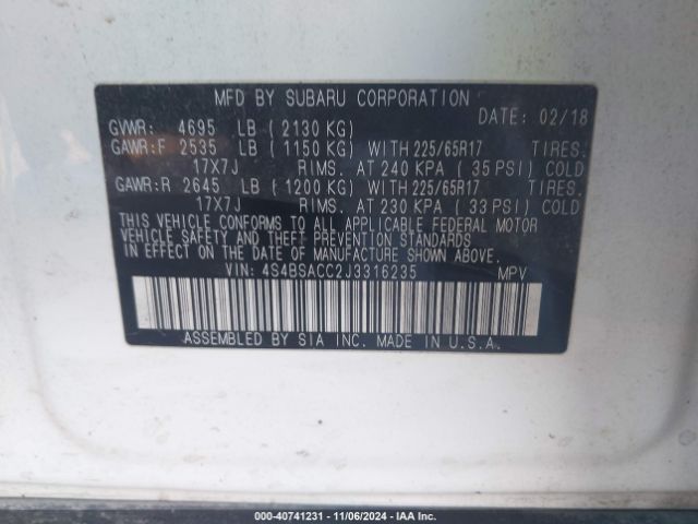 4S4BSACC2J3316235 Subaru Outback 2.5i Premium