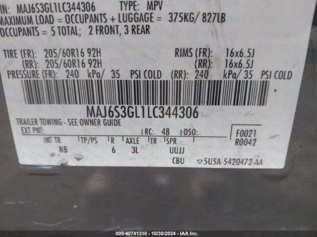 MAJ6S3GL1LC344306 Ford Ecosport Se