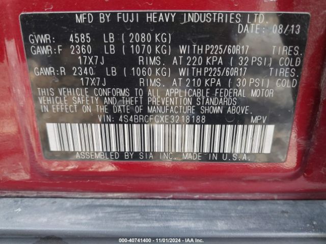 4S4BRCFCXE3218188 Subaru Outback 2.5i Premium