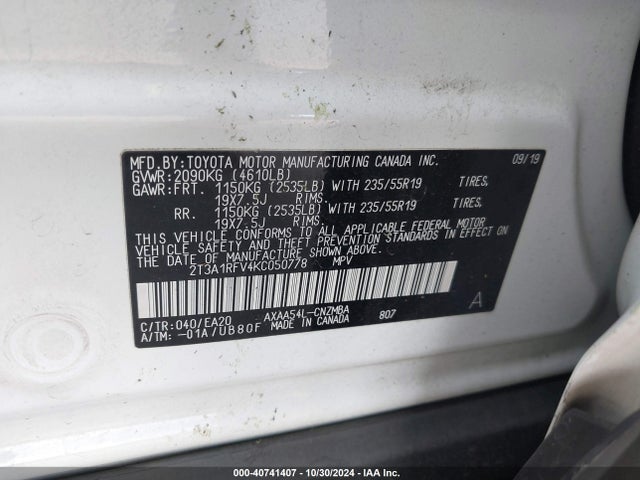 Toyota Rav4 Xle Premium 2019 2T3A1RFV4KC050778 Image 9
