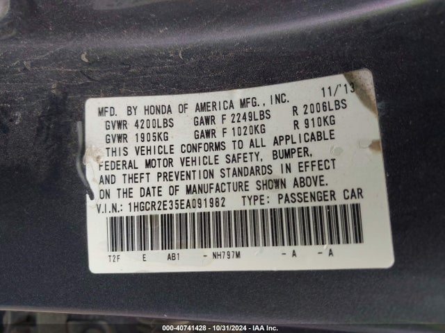 Honda ACCORD LX 2014 1HGCR2E35EA091982 Image 9