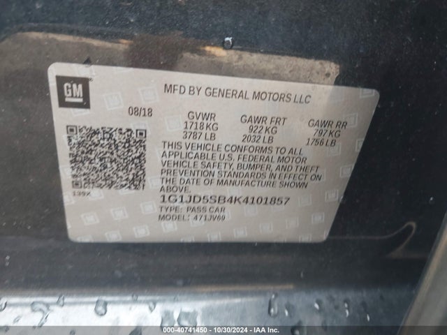 Chevrolet Sonic Lt Auto 2019 1G1JD5SB4K4101857 Image 9