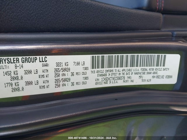 1C4SDHCTXEC596578 Dodge Durango R/t