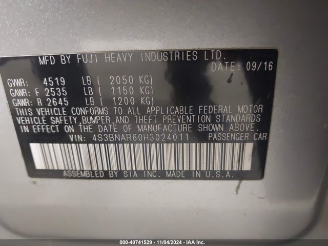4S3BNAR60H3024011 Subaru Legacy 2.5i Sport