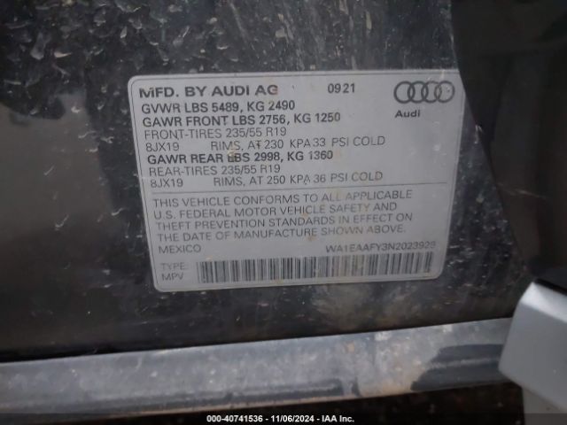 WA1EAAFY3N2023929 Audi Q5 Premium Plus 45 Tfsi S Line Quattro S Tronic