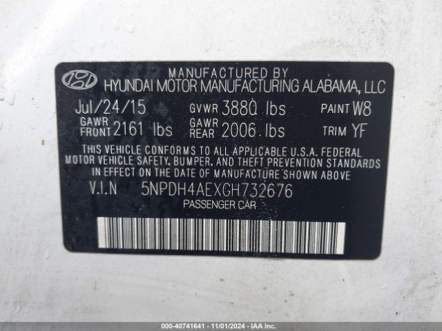 5NPDH4AEXGH732676 Hyundai ELANTRA SE