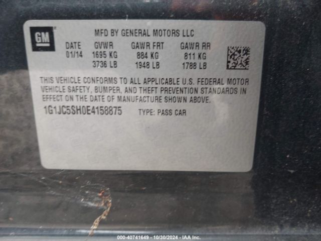 1G1JC5SH0E4158875 Chevrolet Sonic Lt Auto
