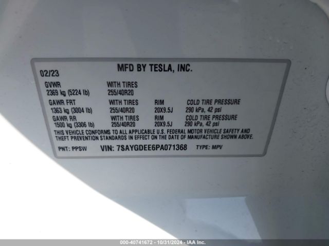7SAYGDEE6PA071368 Tesla Model Y Awd/long Range Dual Motor All-wheel Drive