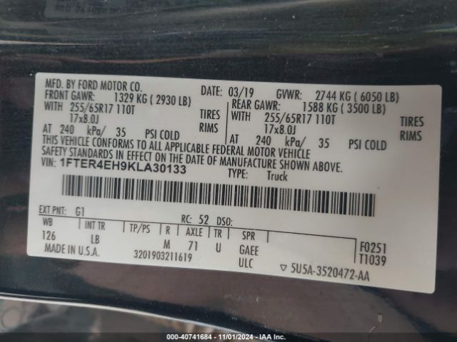 1FTER4EH9KLA30133 Ford Ranger Xlt