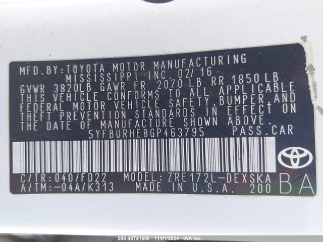 Toyota Corolla S Plus 2016 5YFBURHE8GP463795 Image 9