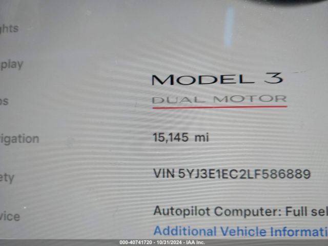 5YJ3E1EC2LF586889 Tesla Model 3 Performance Dual Motor All-wheel Drive