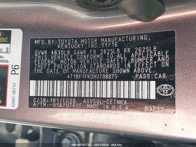 Toyota CAMRY LE 2017 4T1BF1FK0HU708075 Image 9