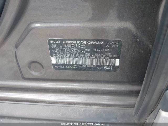 2019 MITSUBISHI OUTLANDER JA4AD2A38KZ022933 Photo 8