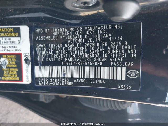 Toyota CAMRY LE 2015 4T4BF1FK9FR456068 Image 9
