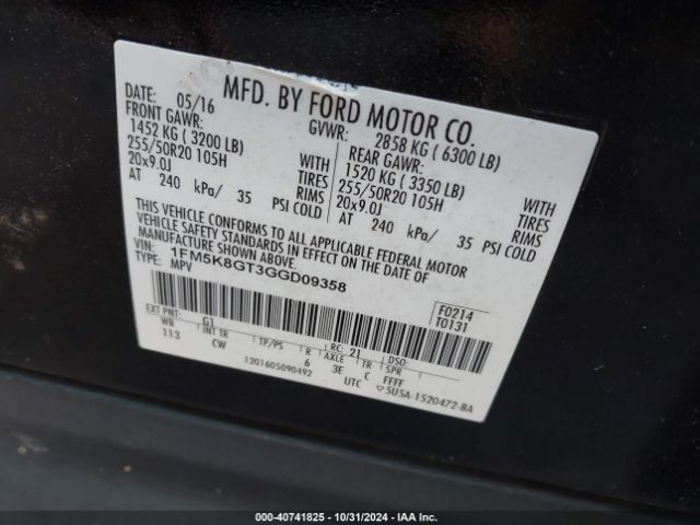 1FM5K8GT3GGD09358 Ford EXPLORER SPORT
