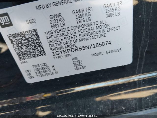 1GYKPDRS5NZ155074 Cadillac Xt6 Premium Luxury