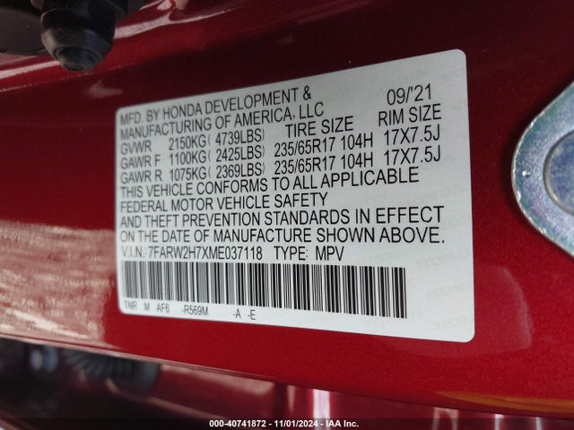 7FARW2H7XME037118 Honda Cr-v Awd Special Edition
