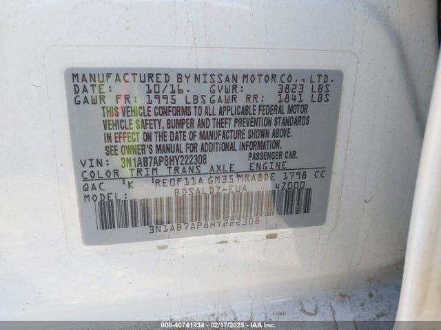 Nissan SENTRA SV 2017 3N1AB7AP8HY222308 Image 9