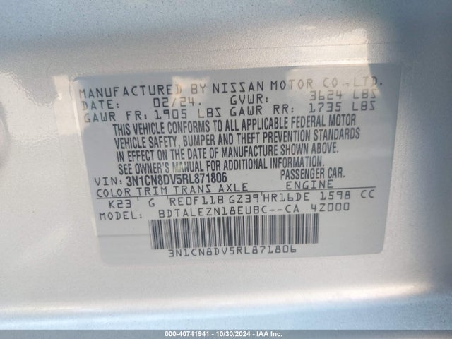 Nissan Versa 1.6 S 2024 3N1CN8DV5RL871806 Image 9