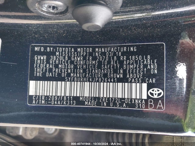 Toyota COROLLA LE 2018 5YFBURHE4JP826441 Image 9