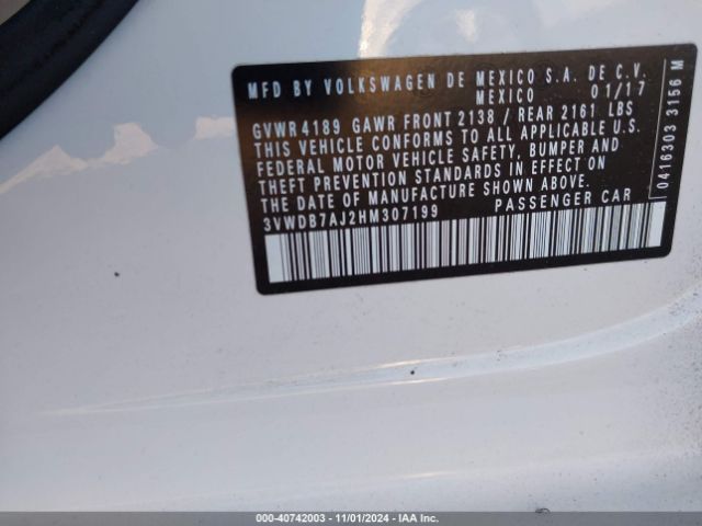 3VWDB7AJ2HM307199 Volkswagen Jetta 1.4t Se