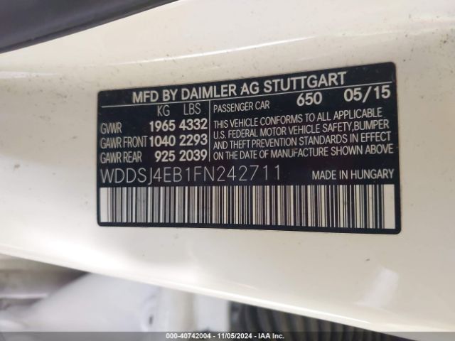 WDDSJ4EB1FN242711 Mercedes-Benz CLA 250