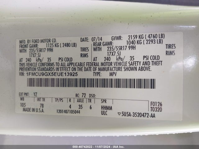 Ford ESCAPE SE 2014 1FMCU9GX5EUE13925 Image 8