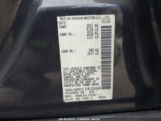 Nissan Altima 2.5 Sl 2018 1N4AL3AP0JC182068 Image 9