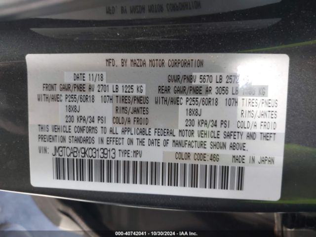 JM3TCABY9K0313913 Mazda CX-9 SPORT