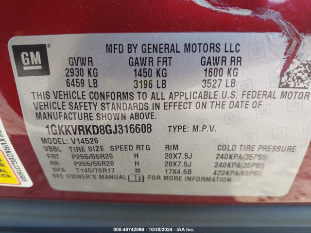 GMC Acadia Slt-1 2016 1GKKVRKD8GJ316608 Image 9