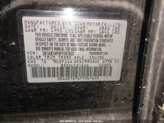 Nissan SENTRA S 2015 3N1AB7AP6FY267633 Image 9