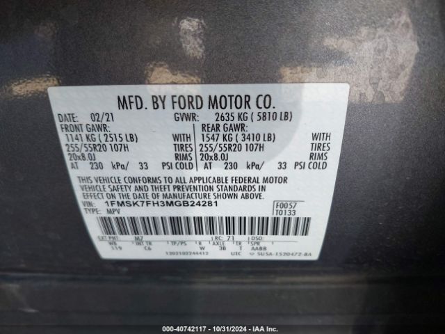 1FMSK7FH3MGB24281 Ford Explorer Limited