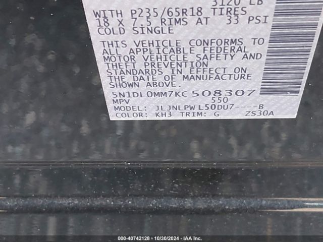 5N1DL0MM7KC508307 Infiniti QX60 PURE