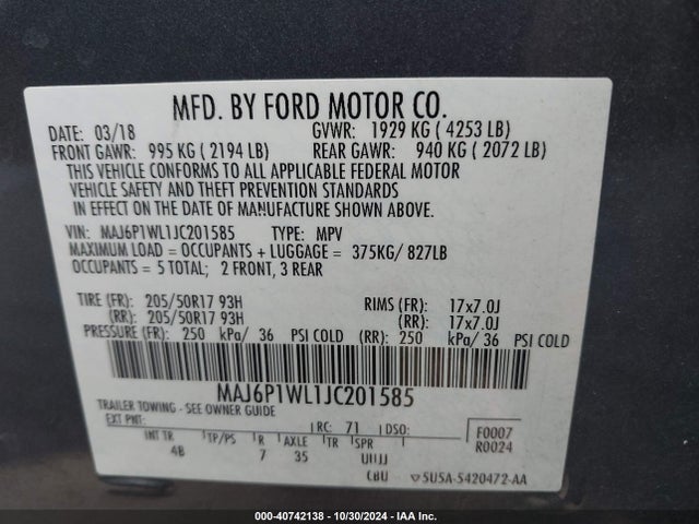 MAJ6P1WL1JC201585 Ford Ecosport Titanium