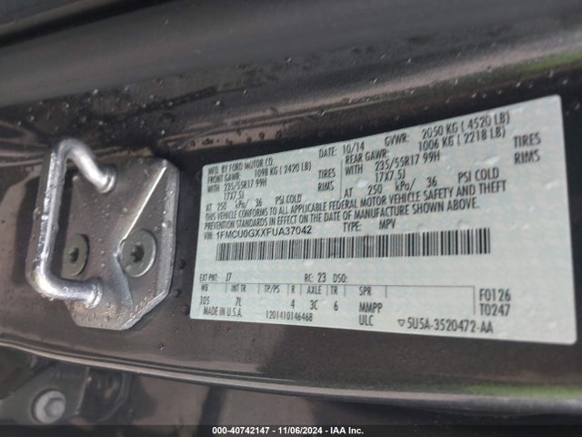 Ford ESCAPE SE 2015 1FMCU0GXXFUA37042 Image 9