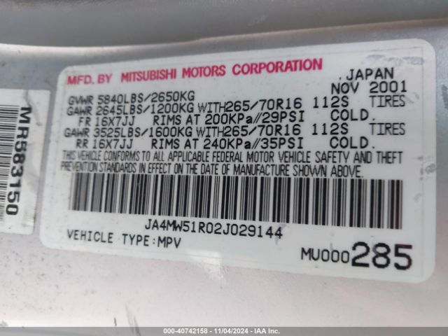 2002 MITSUBISHI MONTERO JA4MW51R02J029144 Photo 8
