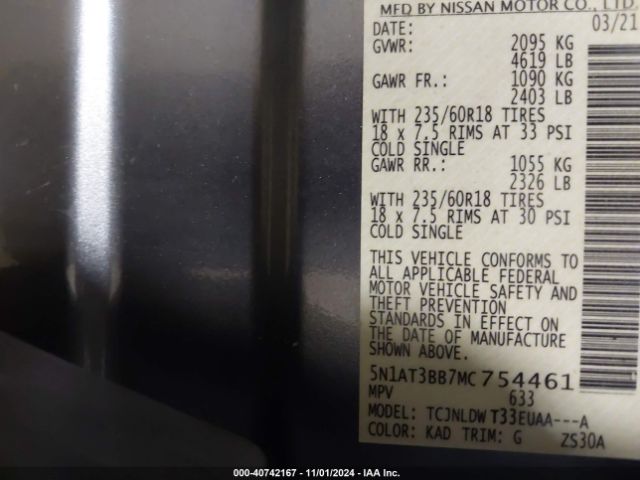 5N1AT3BB7MC754461 Nissan Rogue Sv Intelligent Awd