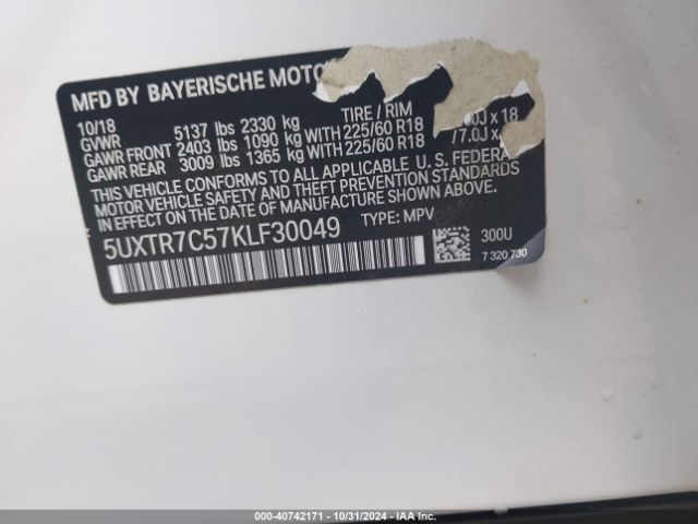 5UXTR7C57KLF30049 BMW X3 Sdrive30i