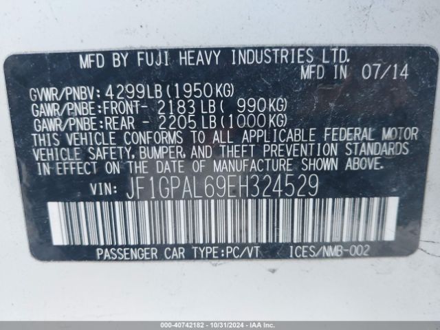 JF1GPAL69EH324529 Subaru Impreza 2.0i Sport Premium